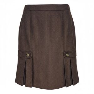 BCX Brown Tweed‎ Pleated Skirt with Button Detail | Size 3